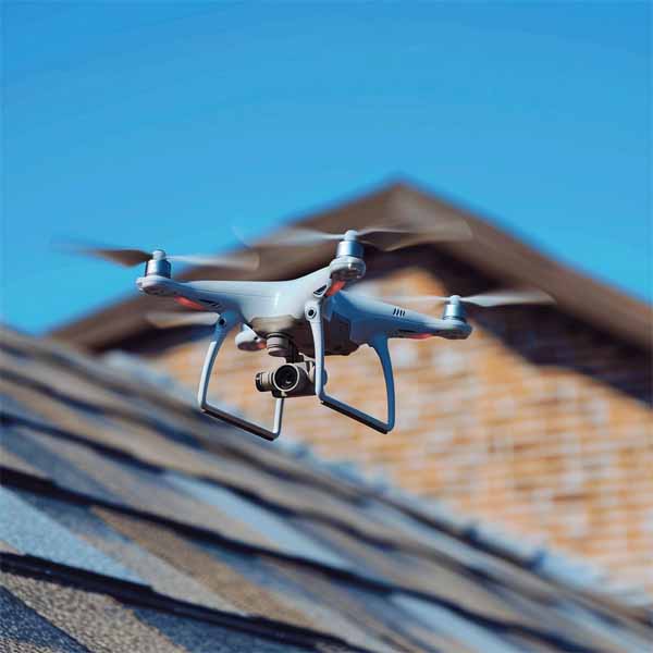 Drone inspecting a roof in Columbus, Ohio