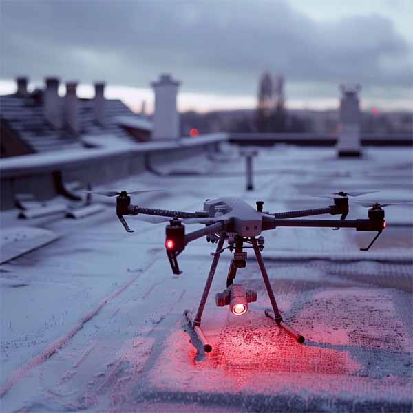 Drone with an infrared camera inspecting a roof in Columbus, Ohio